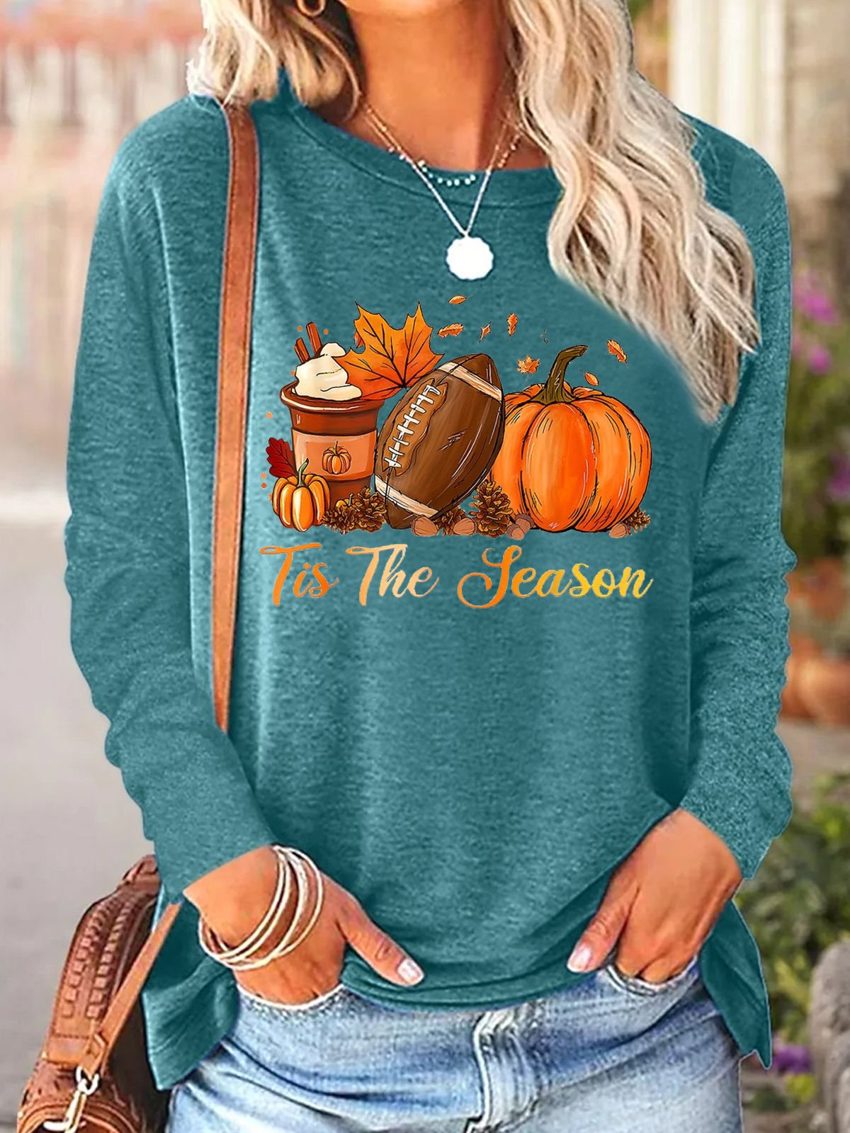 Loose Casual Pumpkin Pattern Cotton-Blend T-Shirt