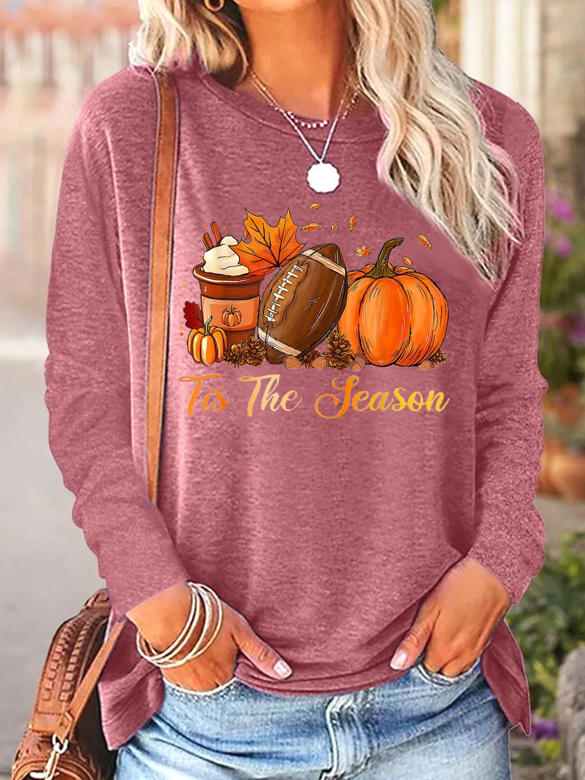 Loose Casual Pumpkin Pattern Cotton-Blend T-Shirt