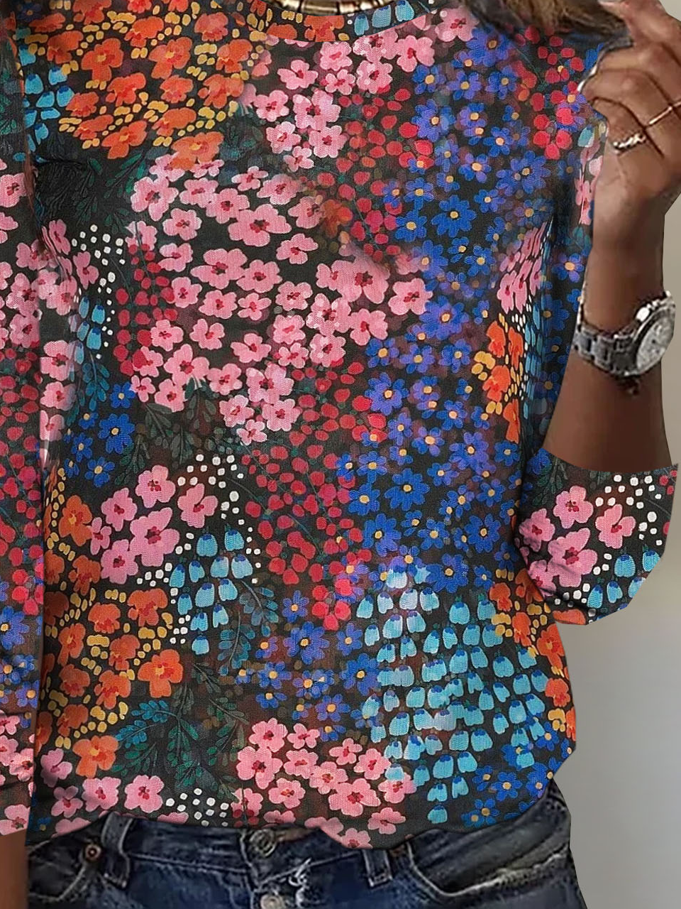 Floral printed casual round neck women's T-shirt