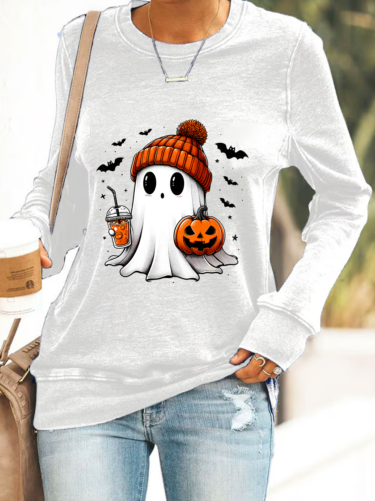 Cute Ghost Halloween Casual Sweatshirt