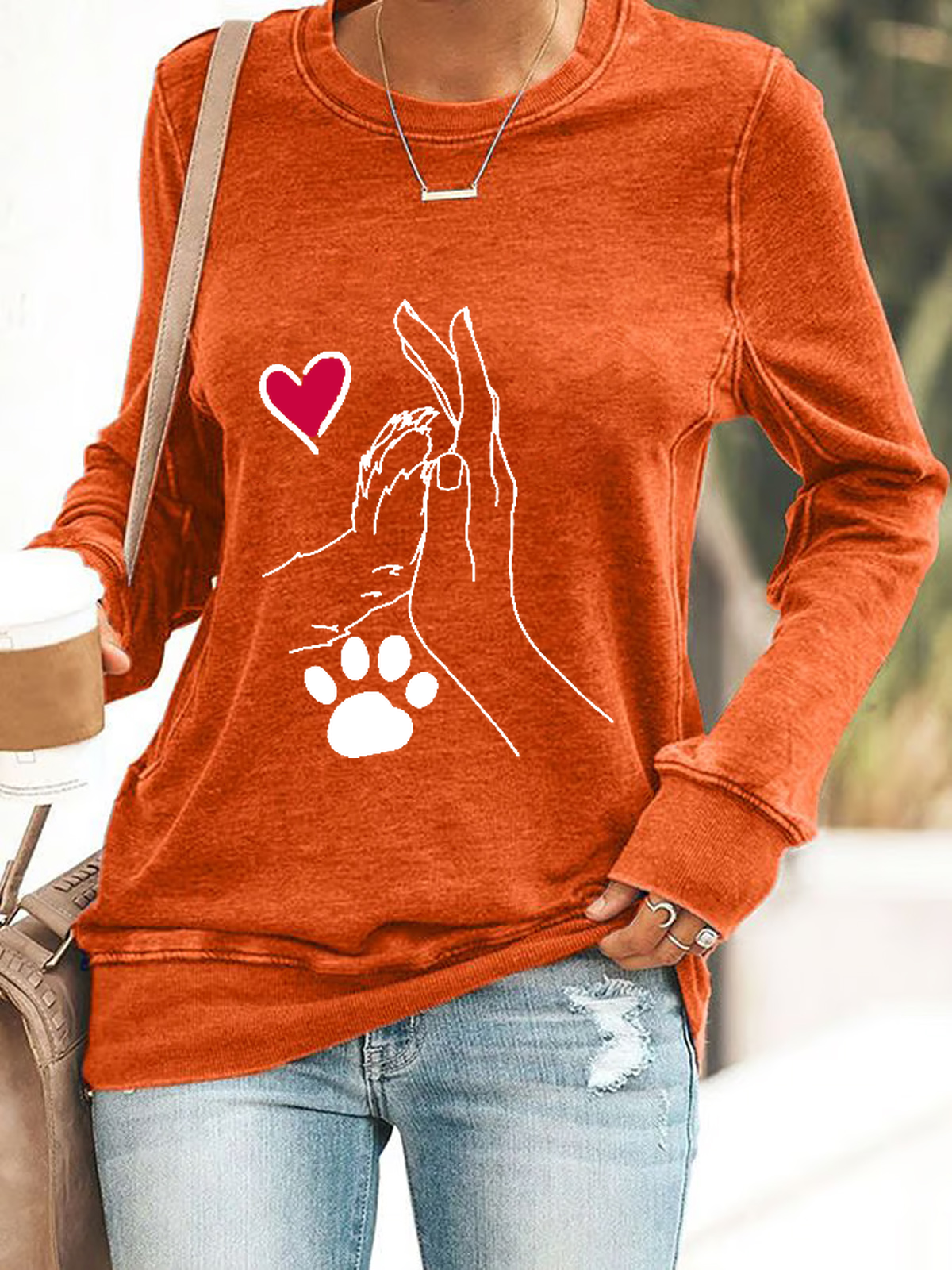 Palm High-Fives Dog Paw Print Casual Sweatshirt