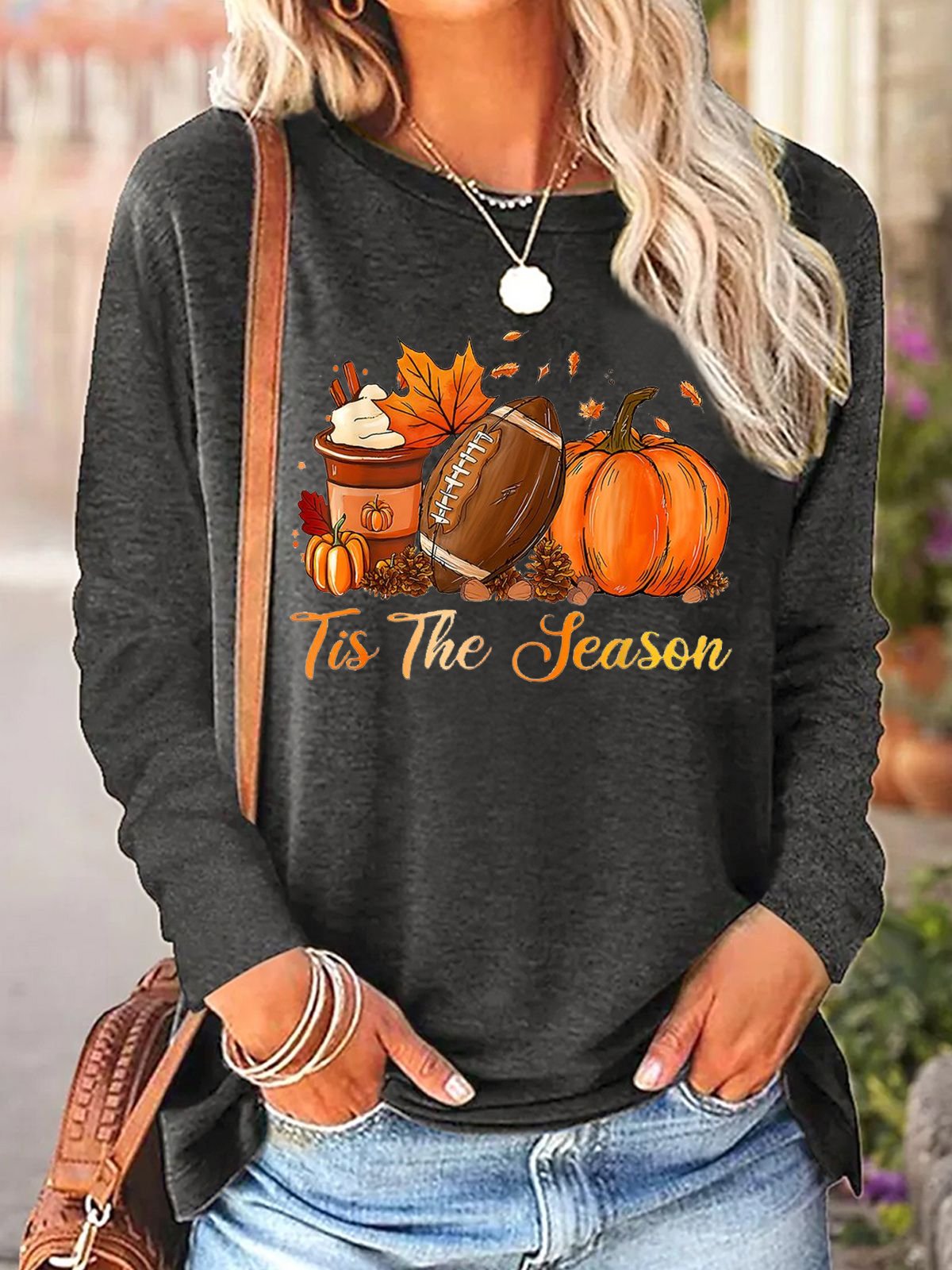 Loose Casual Pumpkin Pattern Cotton-Blend T-Shirt