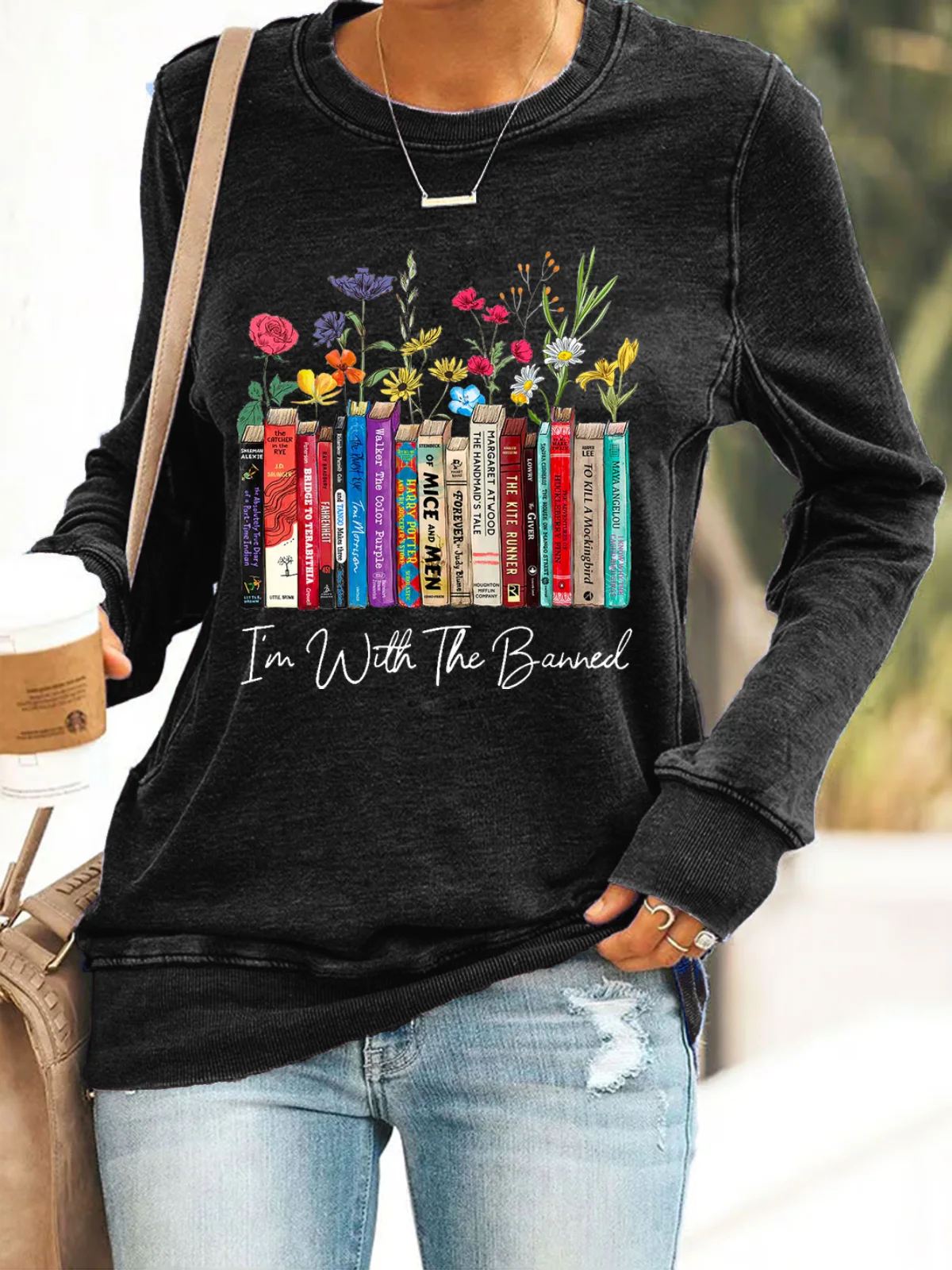 I'm With The Banned Flowers Book Lover Gift Casual Sweatshirt