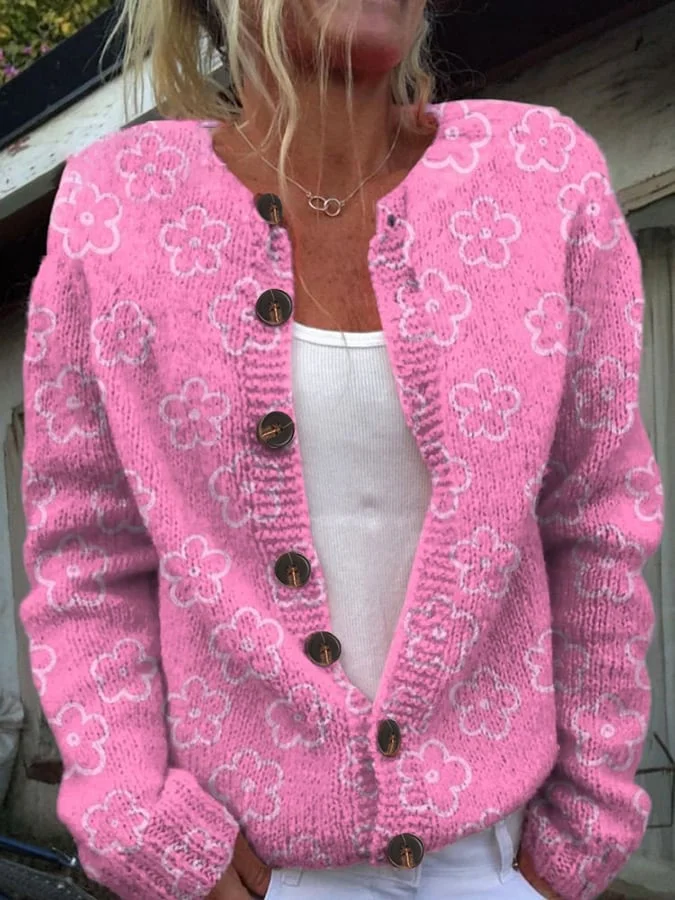 Women's Breast Cancer Pink Ribbon Print Casual Sweater Cardigan