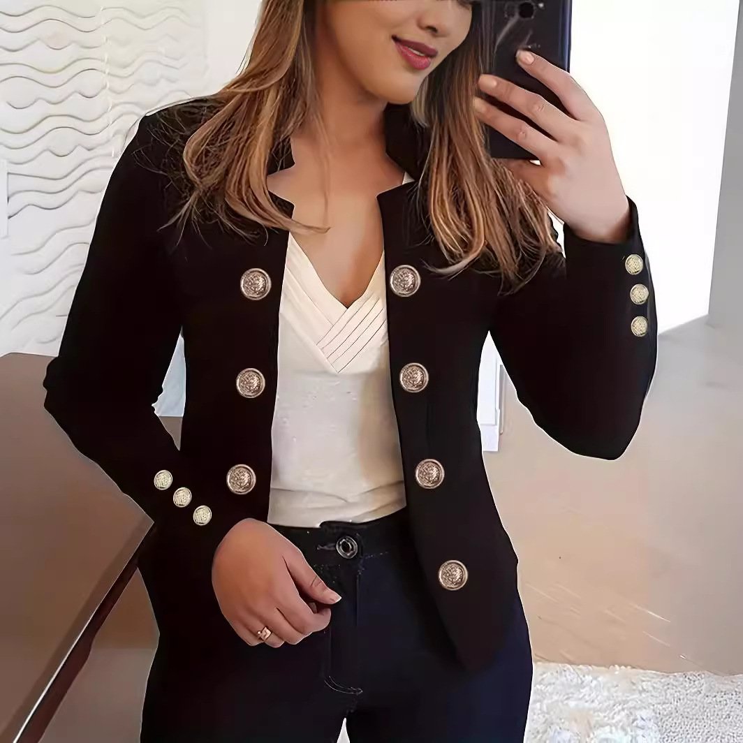 Casual Buckle Long Sleeve Plain Jacket