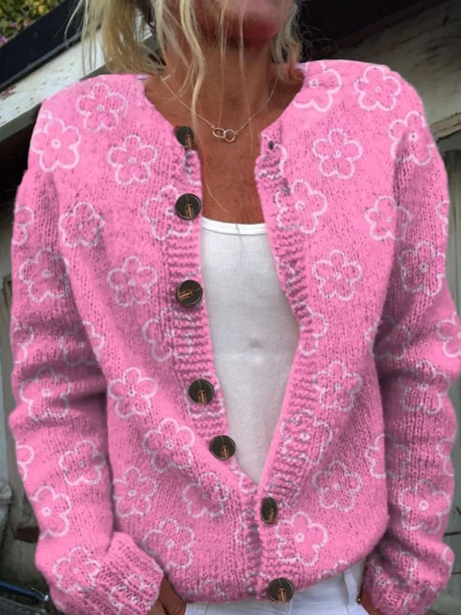 Women's Breast Cancer Pink Ribbon Print Casual Sweater Cardigan