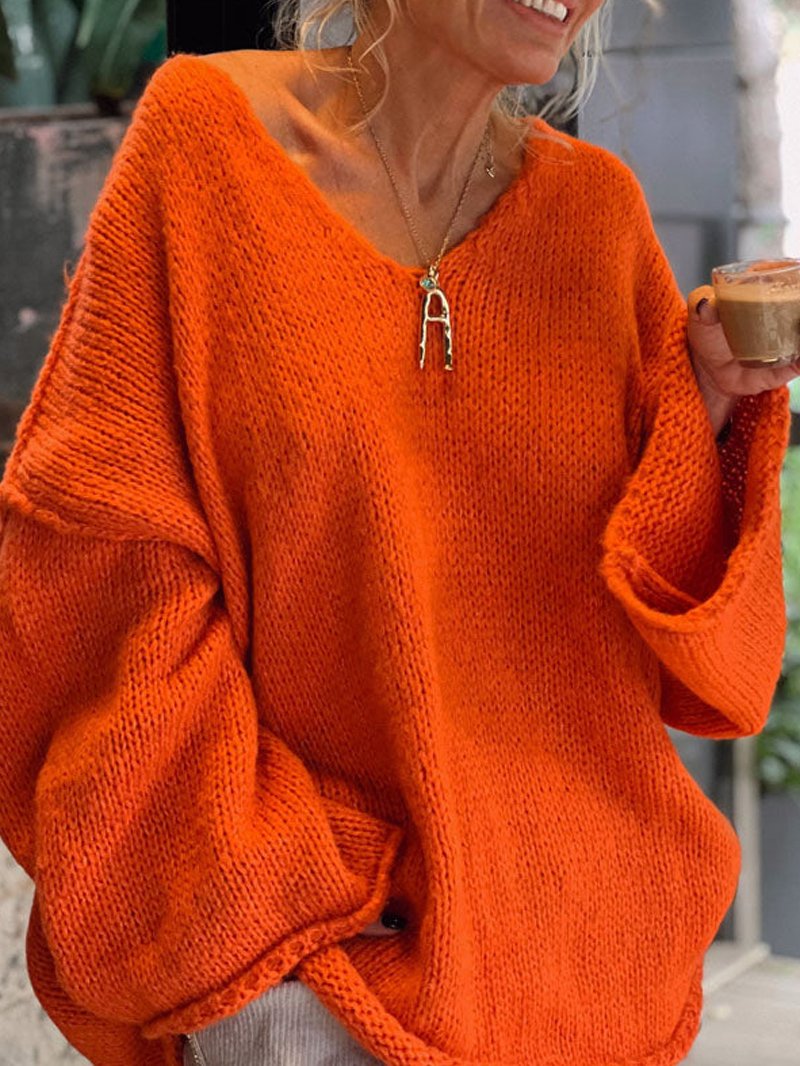 V Neck Yarn/Wool Yarn Casual Sweater