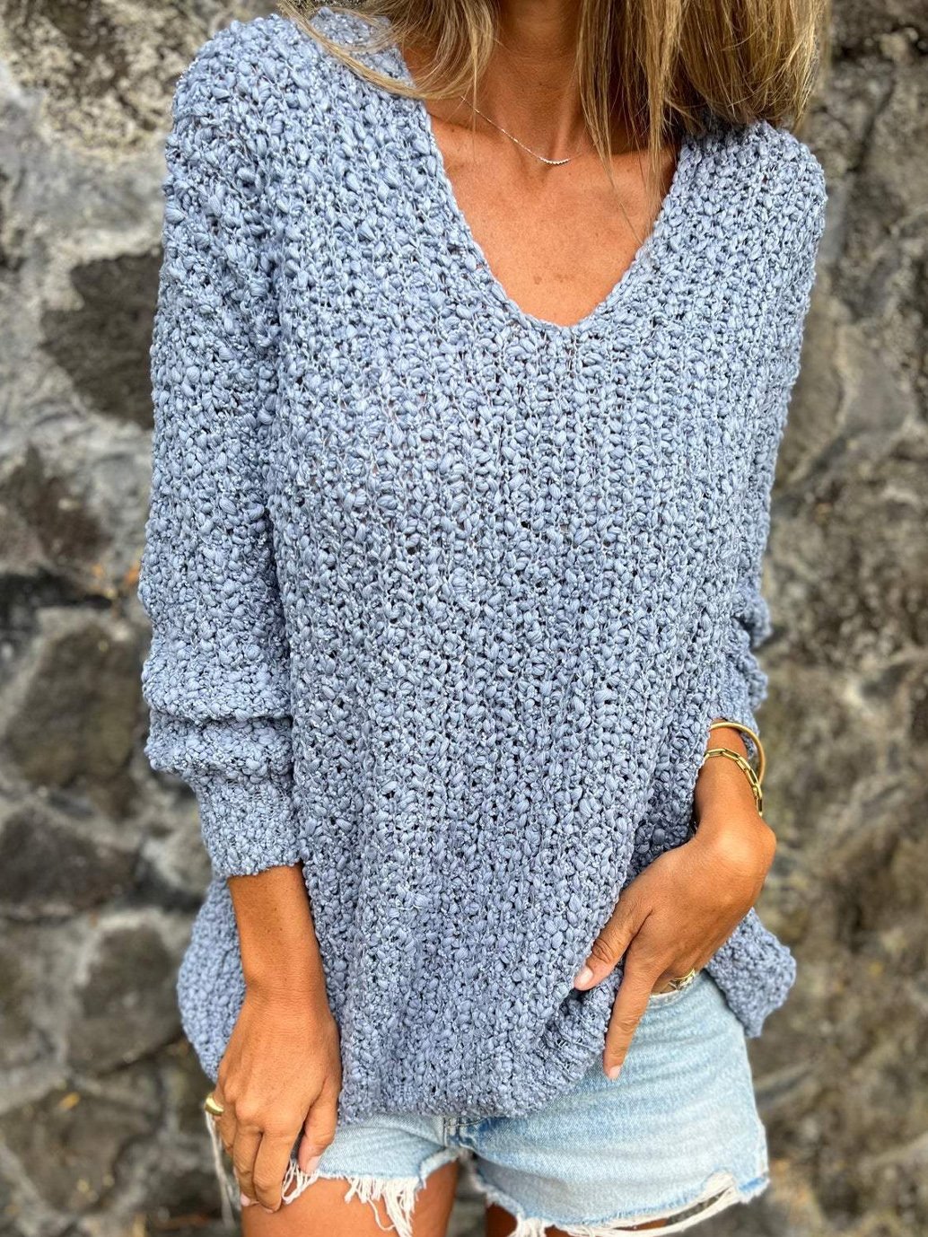 Yarn/Wool Yarn Casual Loose Plain Sweater