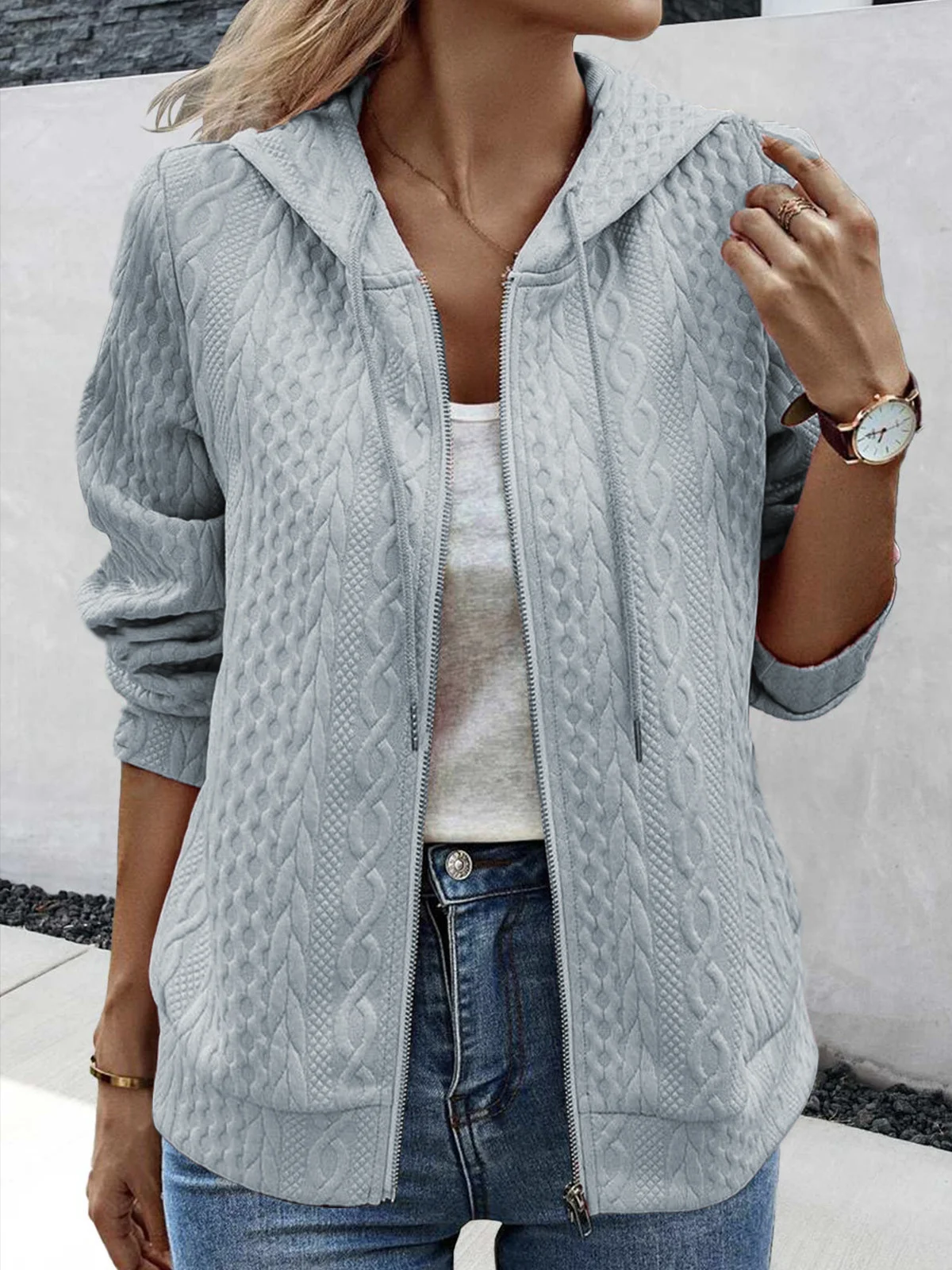 Plain Casual Hoodie Jacket