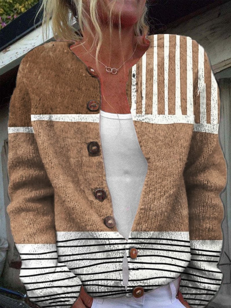 Buttoned Striped Others Casual Cardigan