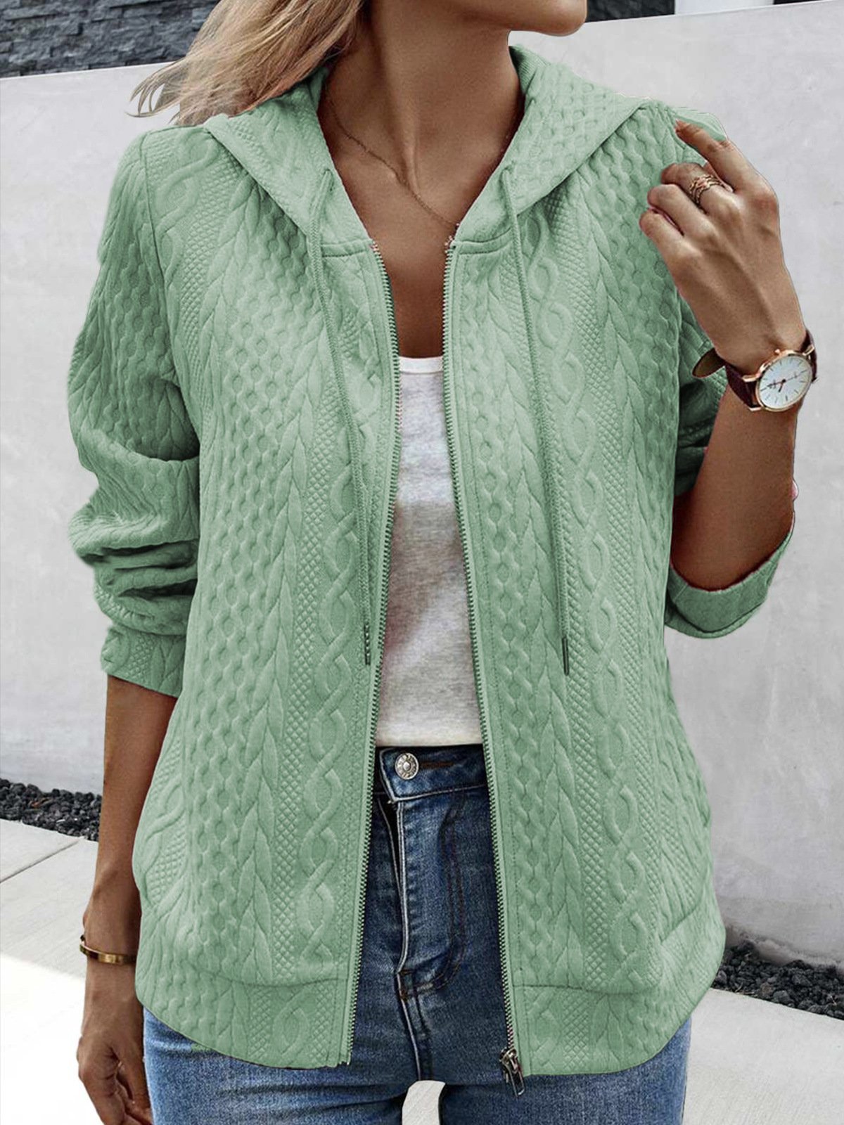 Plain Casual Hoodie Jacket