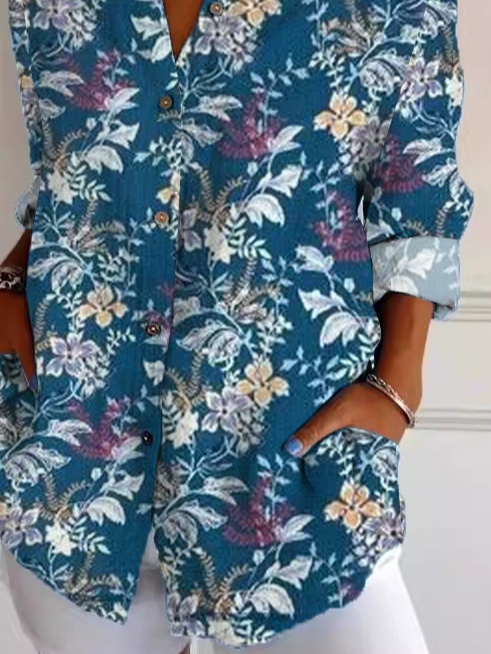 Casual Floral Loose Shirt Collar Shirt