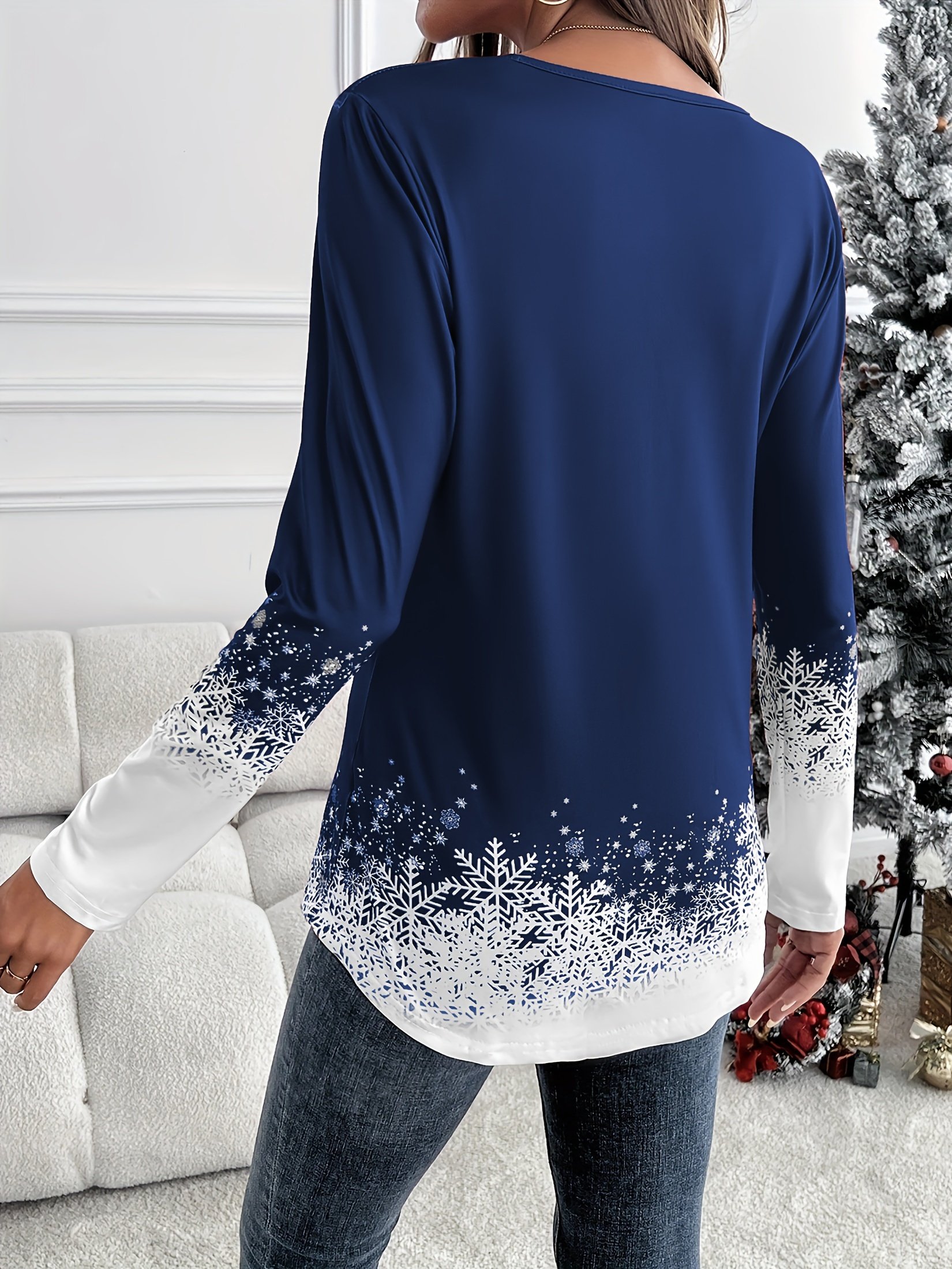 Christmas Ombre Cotton V Neck Casual T-Shirt