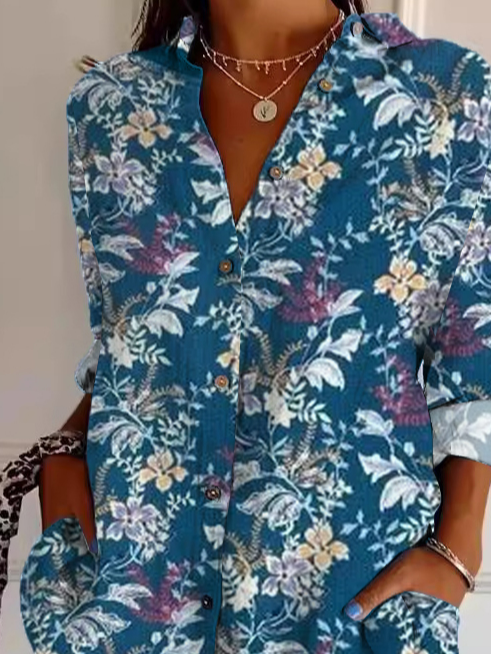 Casual Floral Loose Shirt Collar Shirt