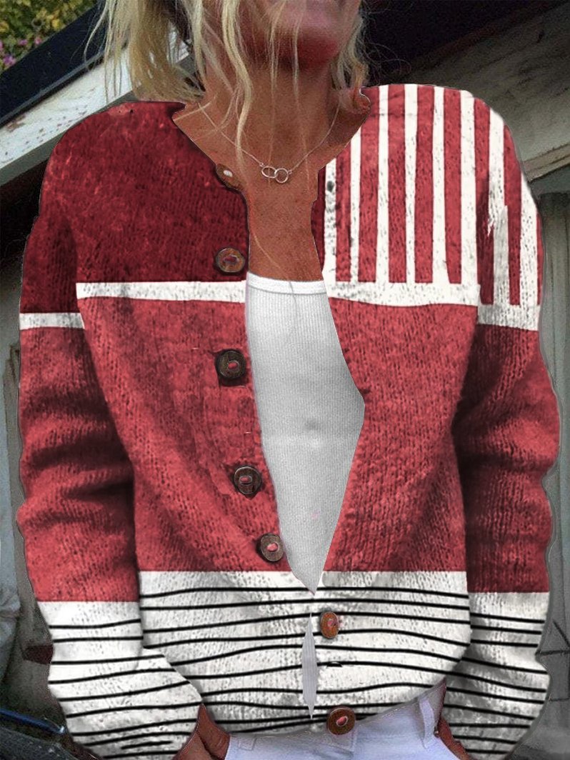 Buttoned Striped Others Casual Cardigan