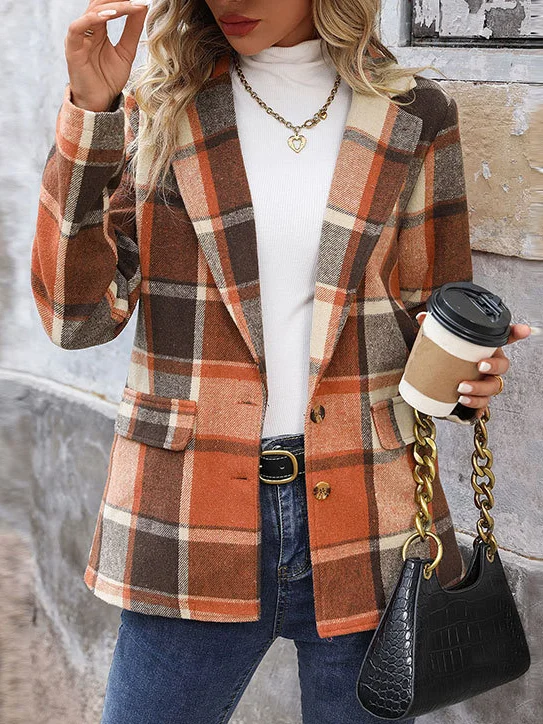 Lapel Collar Plaid Casual Blazer