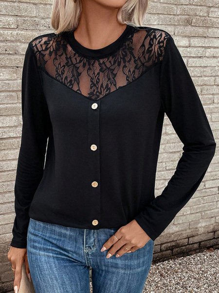 Loose Jersey Turtleneck Casual Blouse