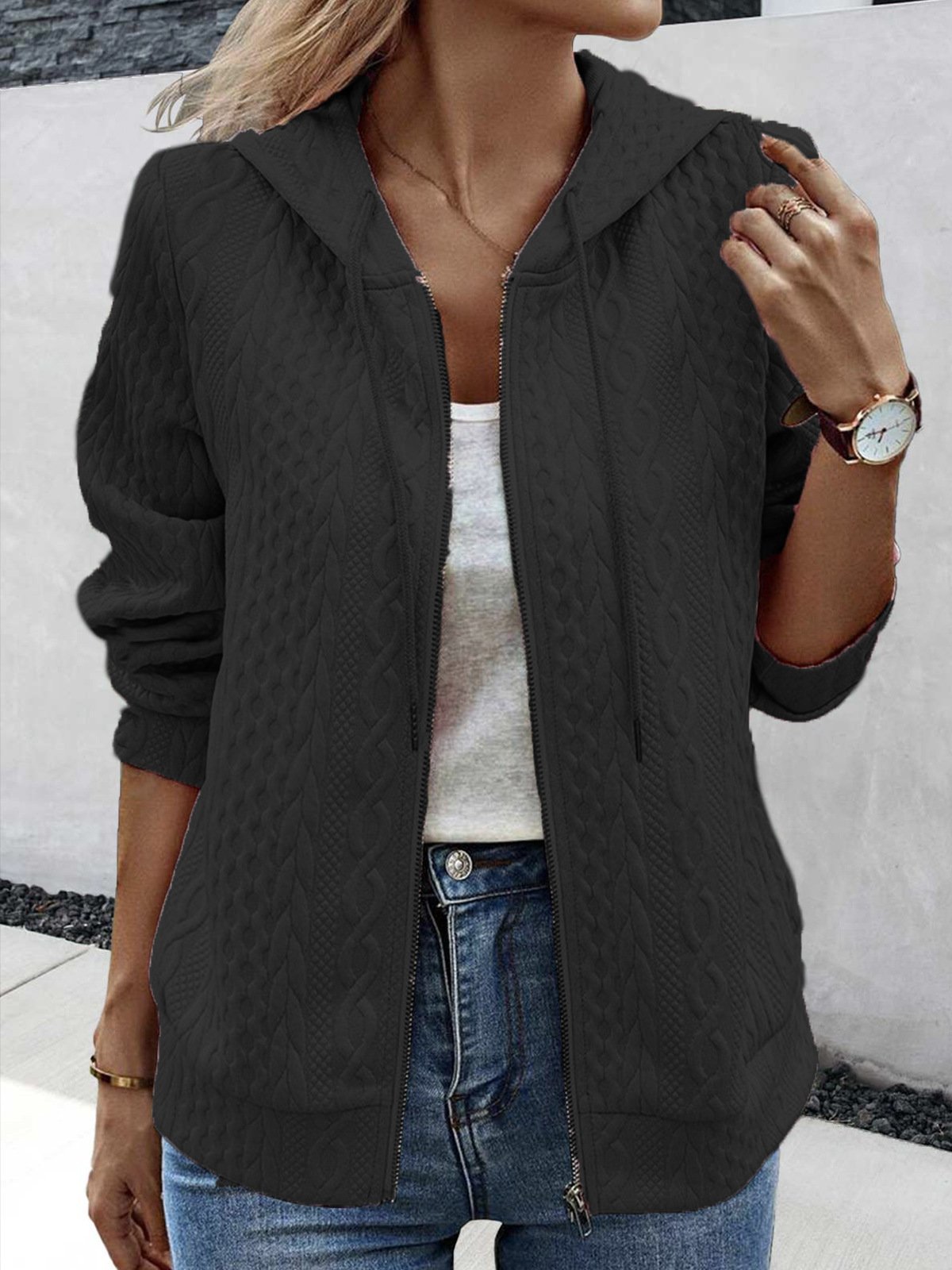 Plain Casual Hoodie Jacket