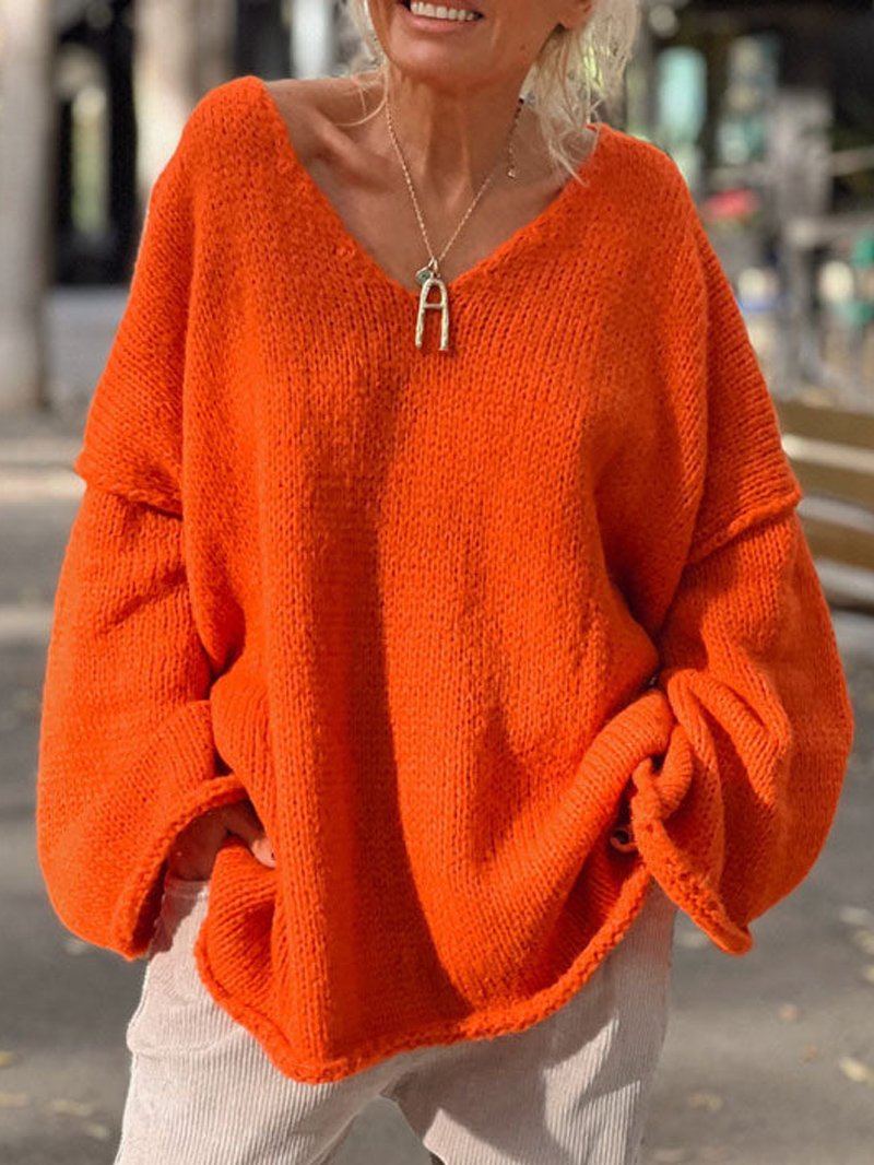 V Neck Yarn/Wool Yarn Casual Sweater