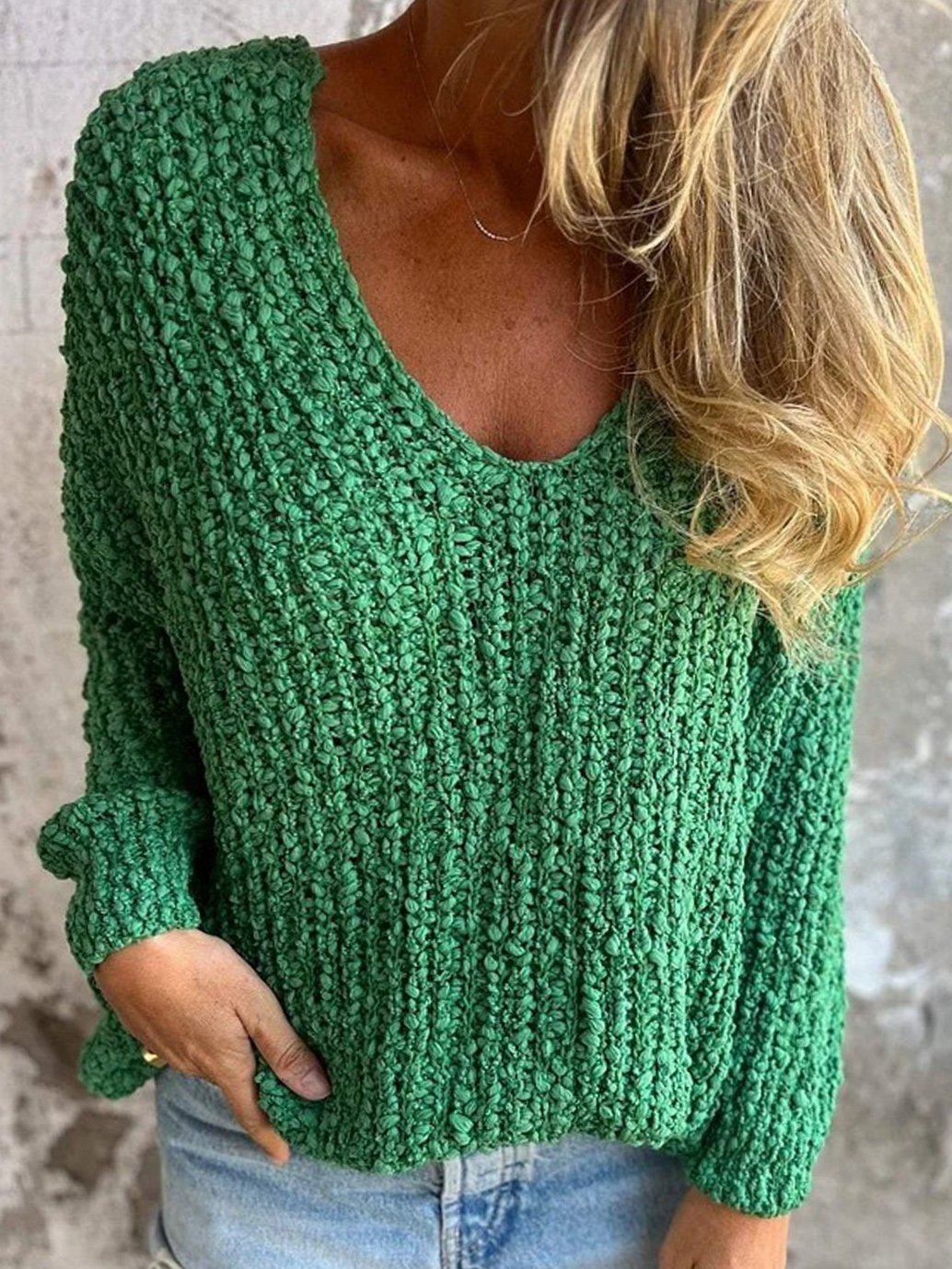 Yarn/Wool Yarn Casual Loose Plain Sweater