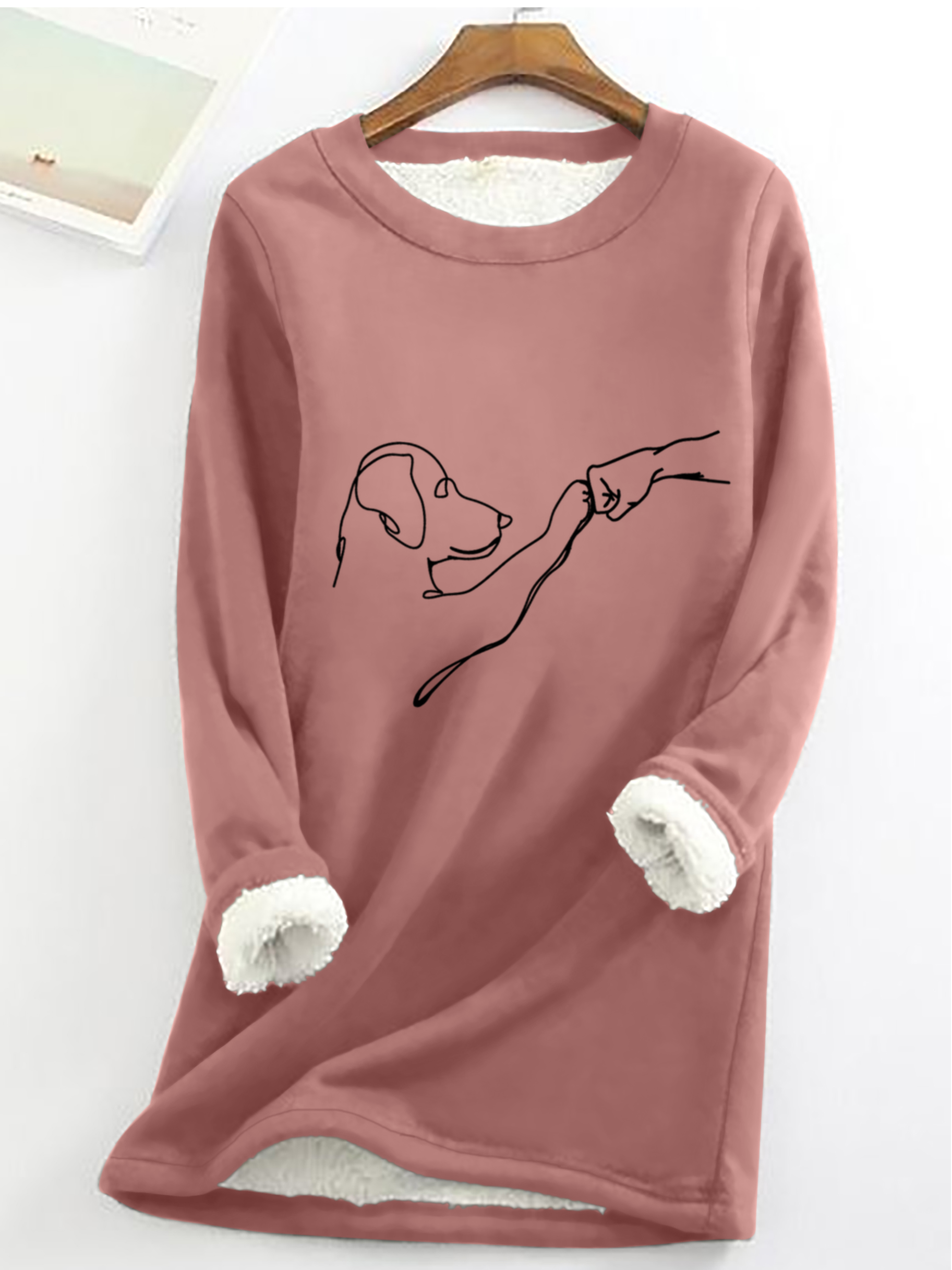 Dog Fist Bump Casual Fluff Fleece Fabric Sweatshirt