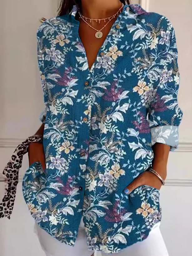 Casual Floral Loose Shirt Collar Shirt