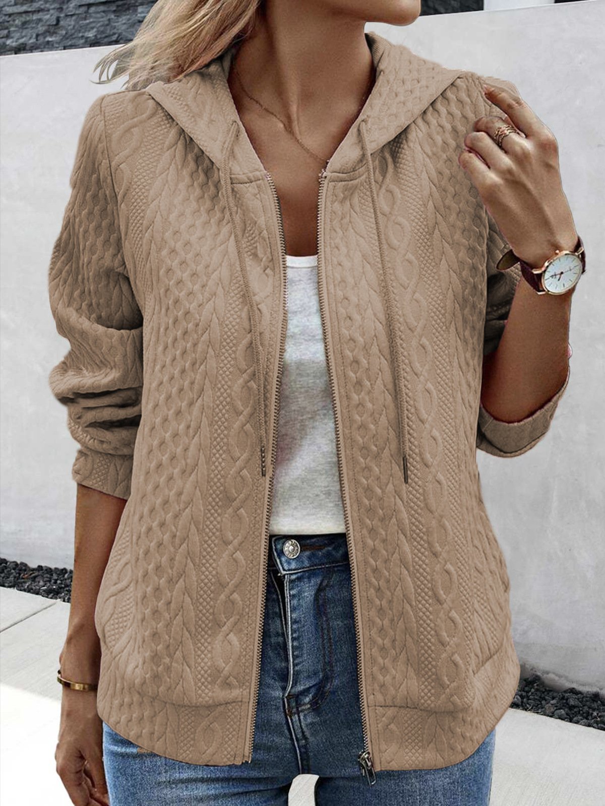 Plain Casual Hoodie Jacket