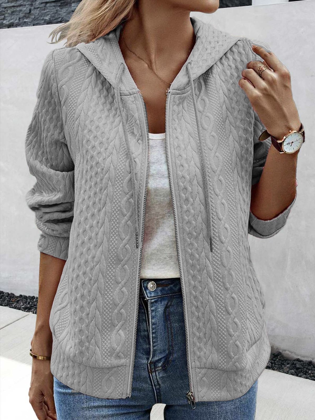 Plain Casual Hoodie Jacket