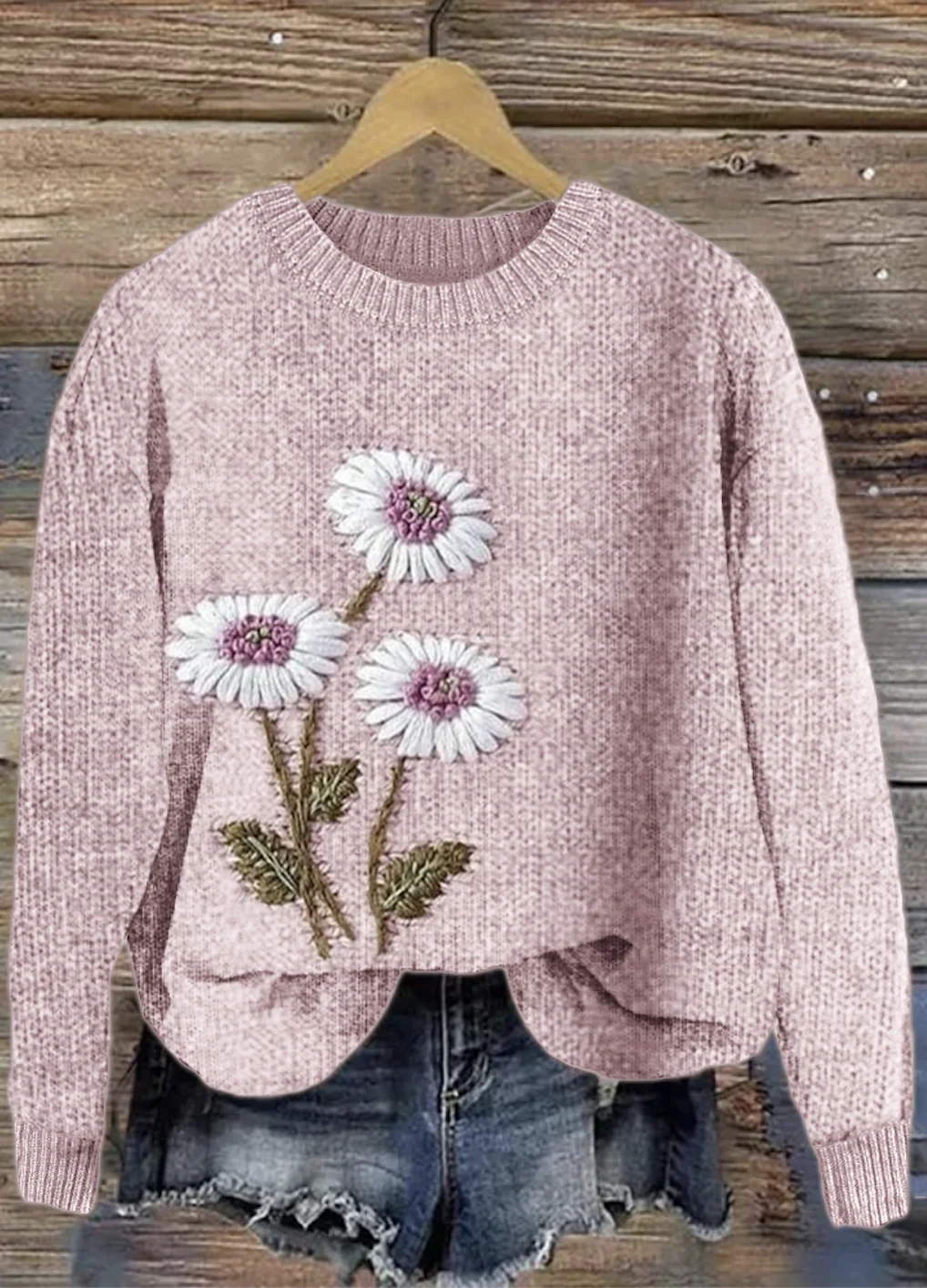 Elegant daisy pullover knitted sweater