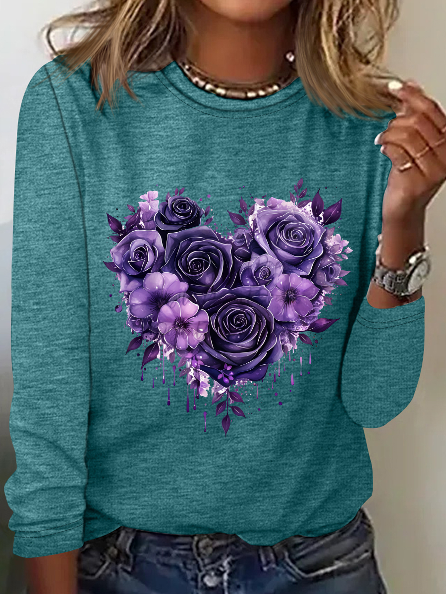 Gothic Floral Heart Casual Long Sleeve Shirt