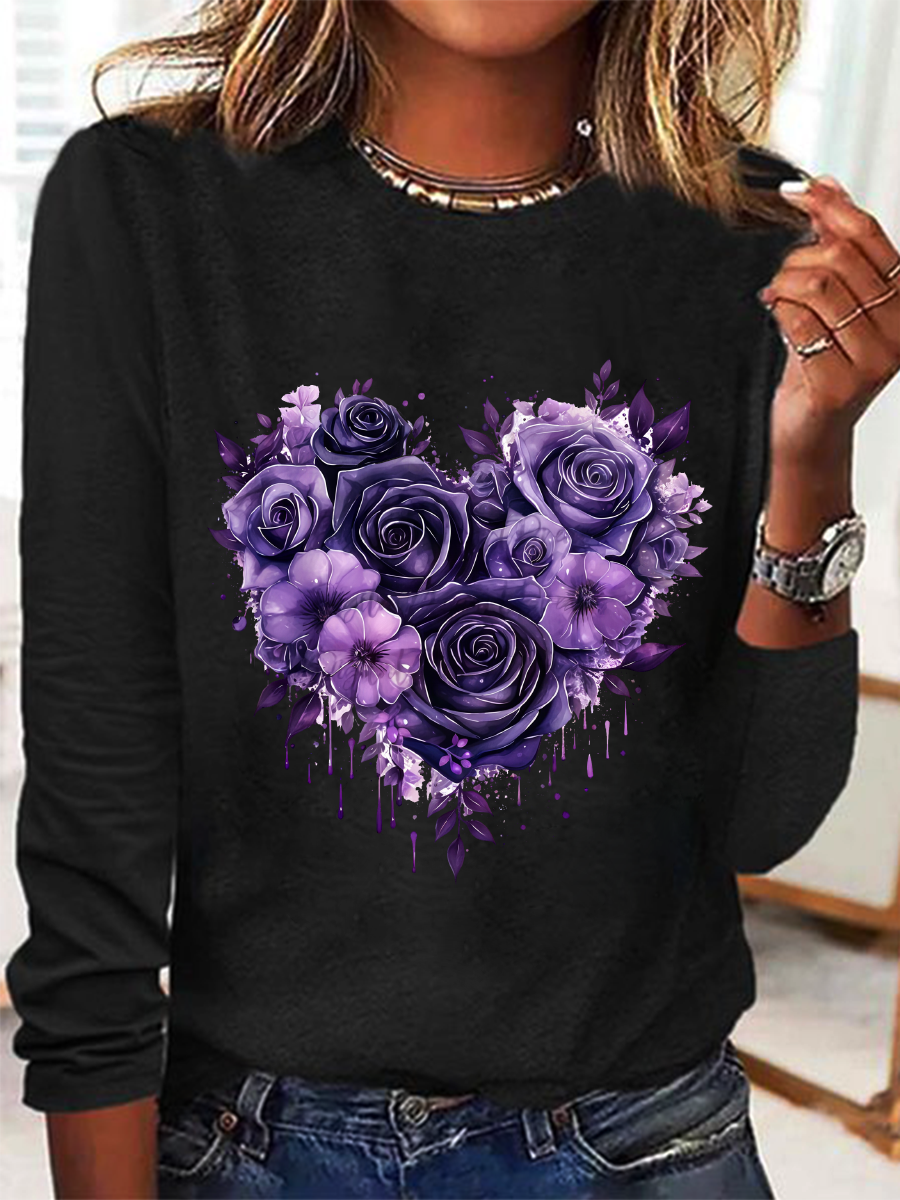 Gothic Floral Heart Casual Long Sleeve Shirt