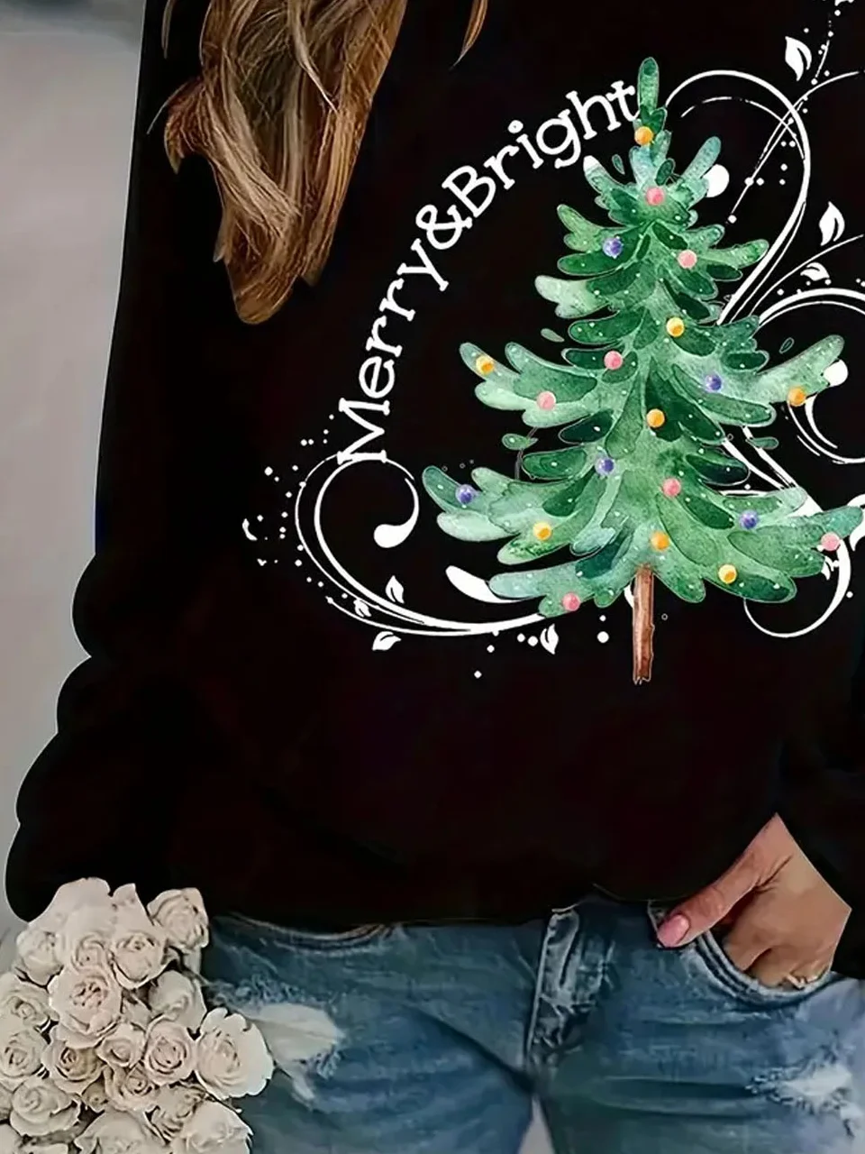 Christmas tree printed casual women's pullover sweatshirt