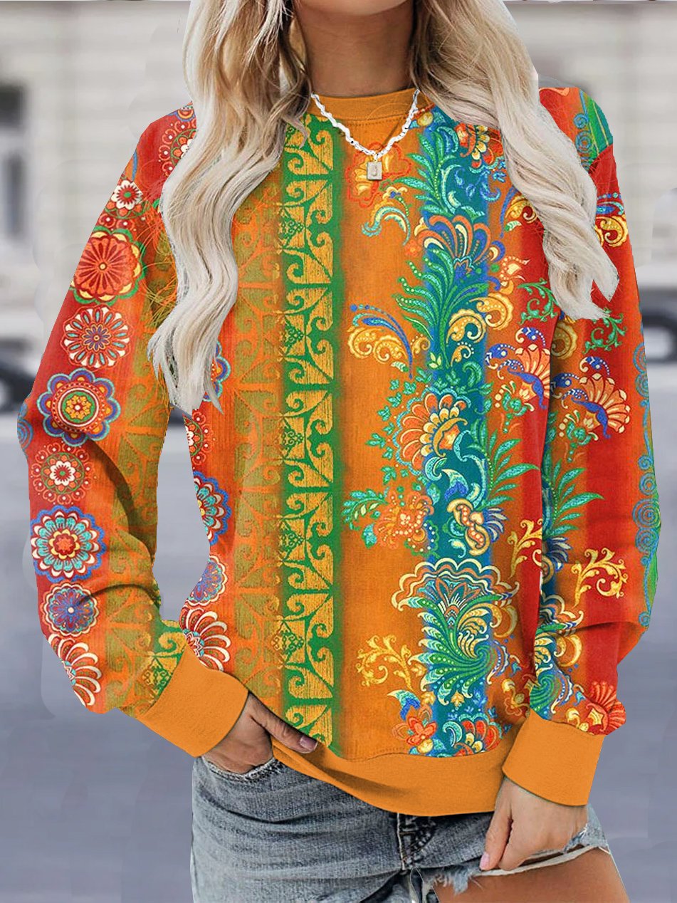 Paisley Vintage Loose Crew Neck Sweatshirt