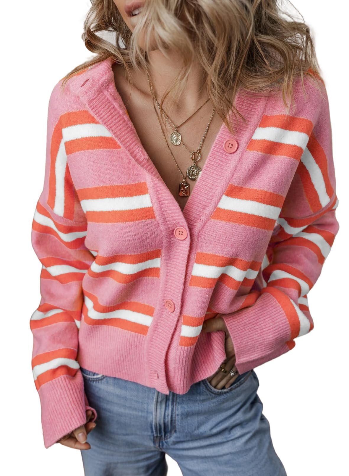 Wool/Knitting Striped Casual Cardigan