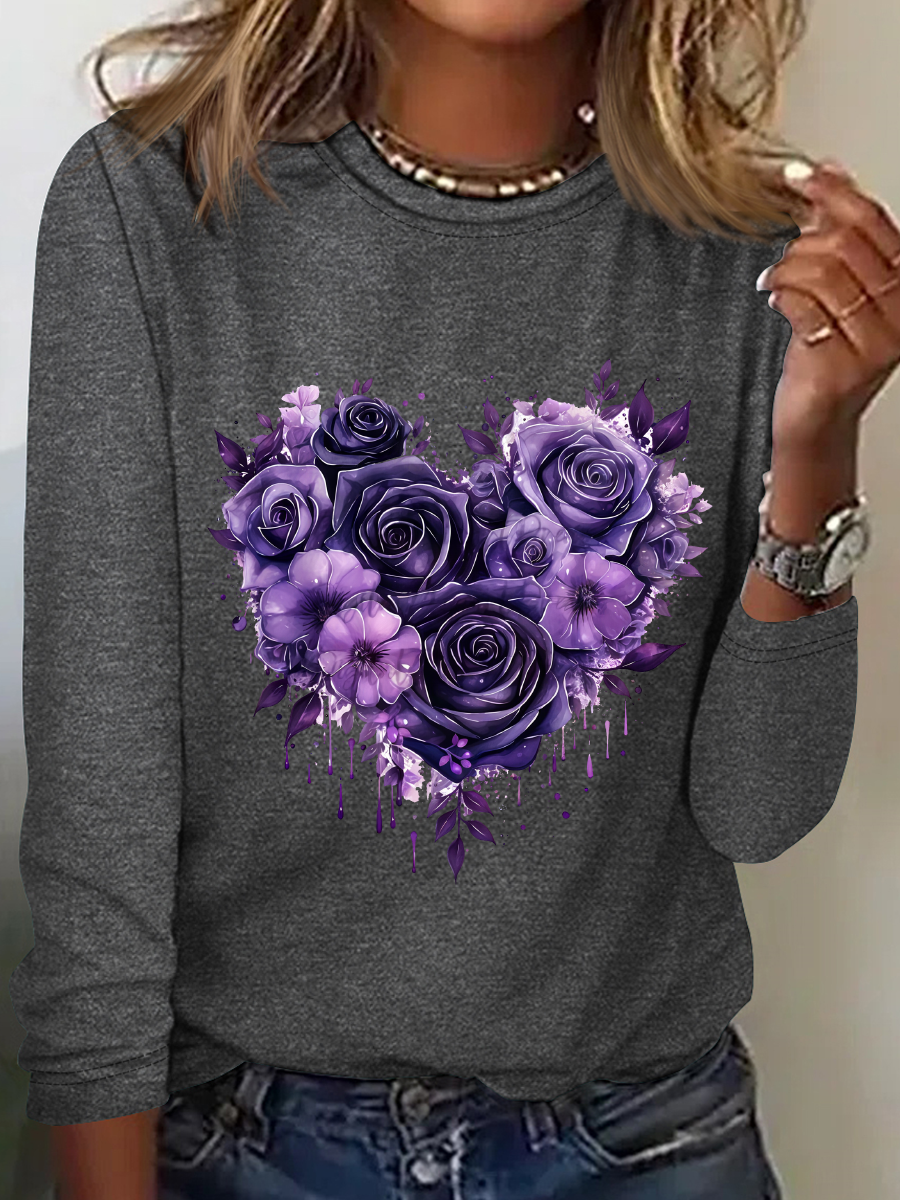 Gothic Floral Heart Casual Long Sleeve Shirt