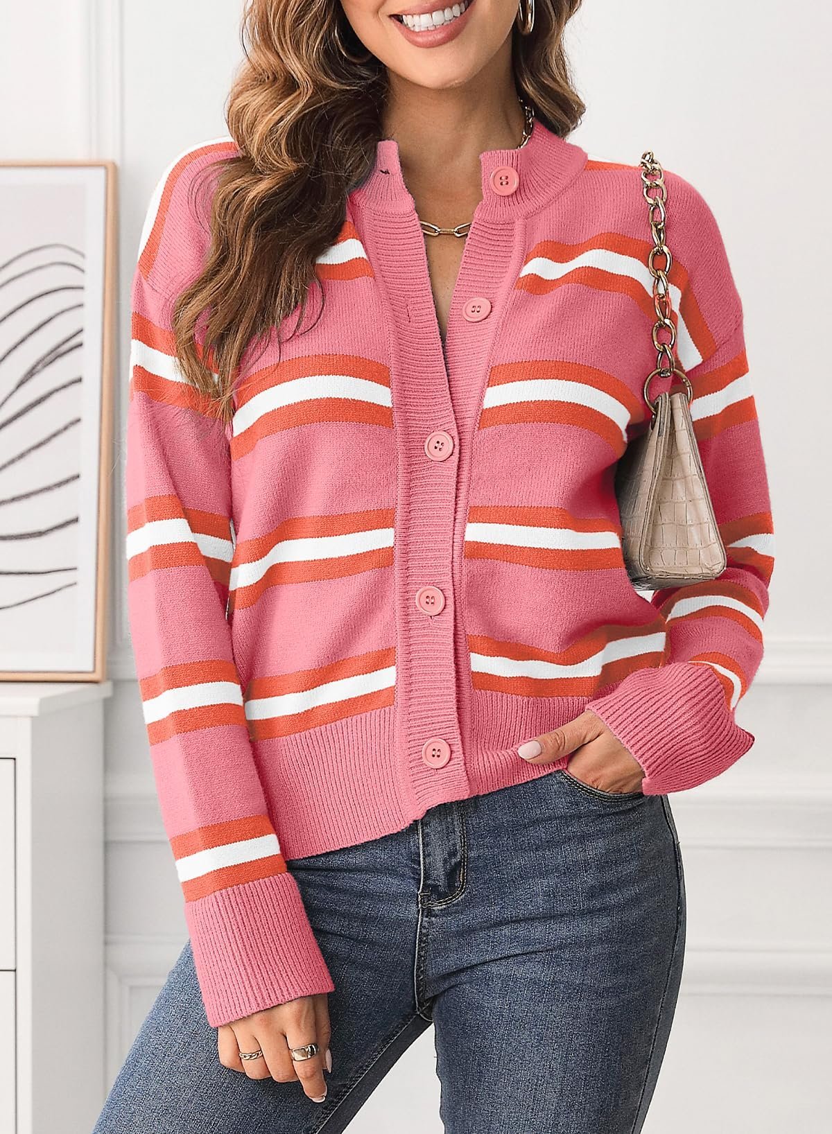 Wool/Knitting Striped Casual Cardigan