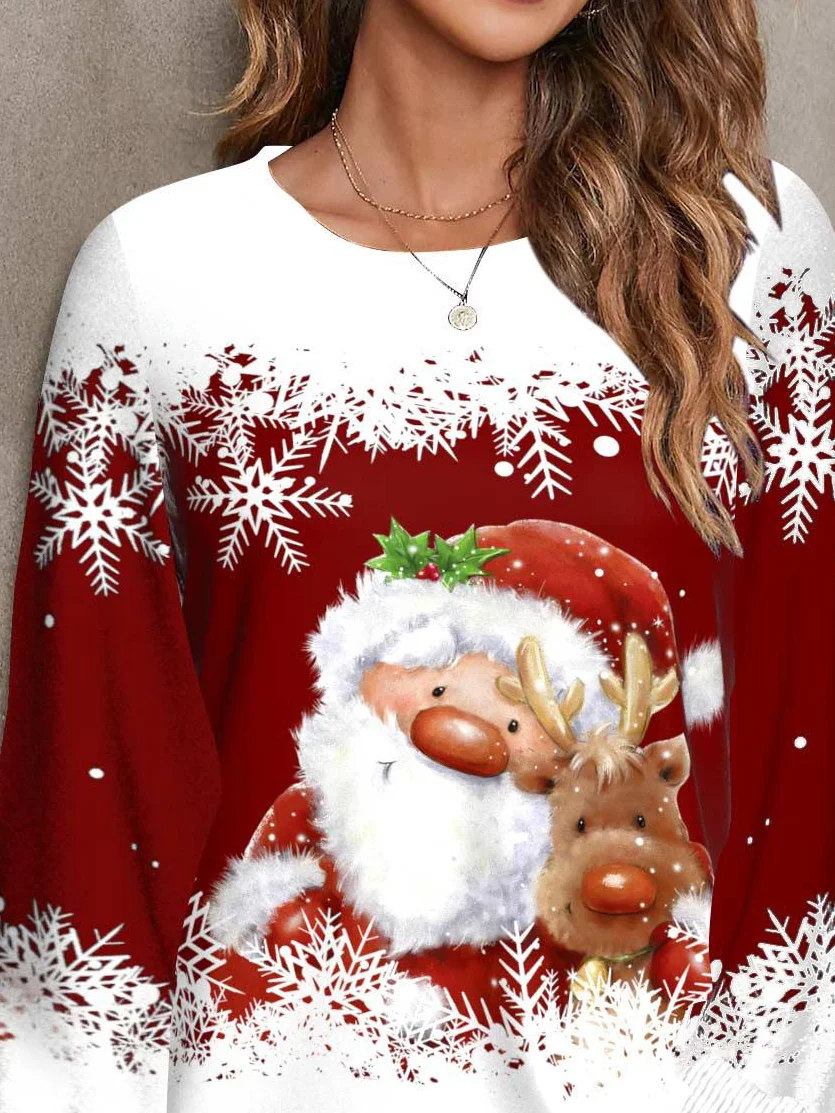 Crew Neck Christmas Casual Sweatshirt