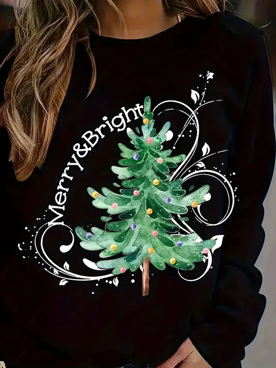 Christmas tree printed casual women's pullover sweatshirt