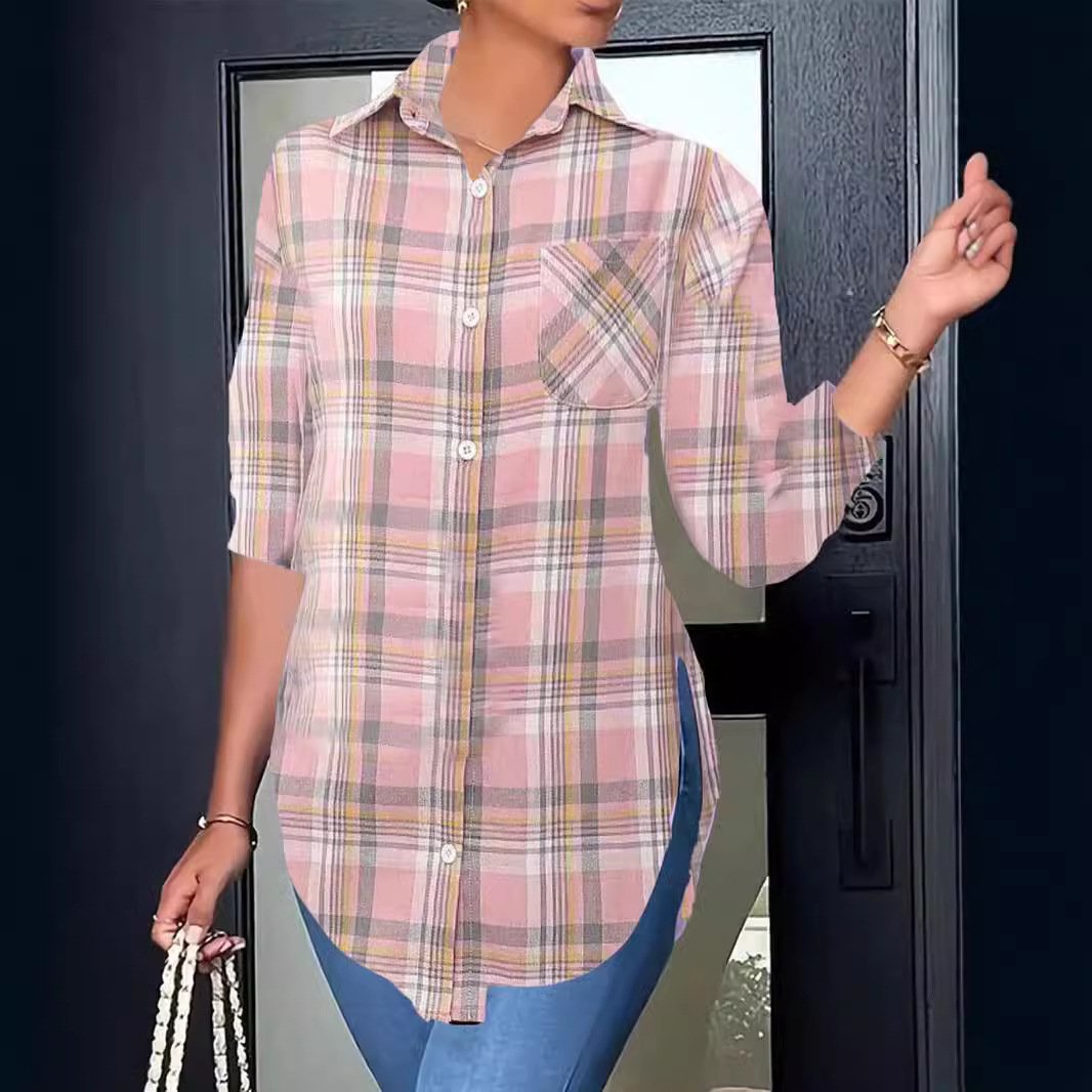 Casual Shirt Collar Loose Plaid Shirt