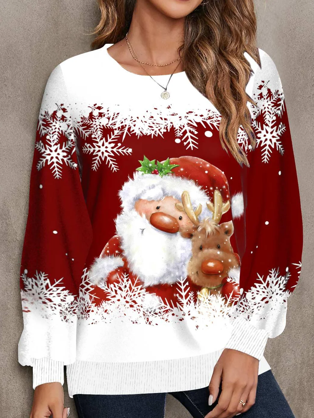 Crew Neck Christmas Casual Sweatshirt