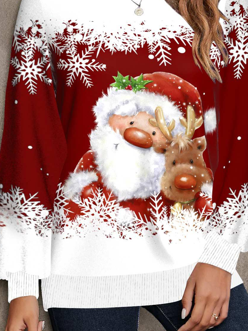 Crew Neck Christmas Casual Sweatshirt