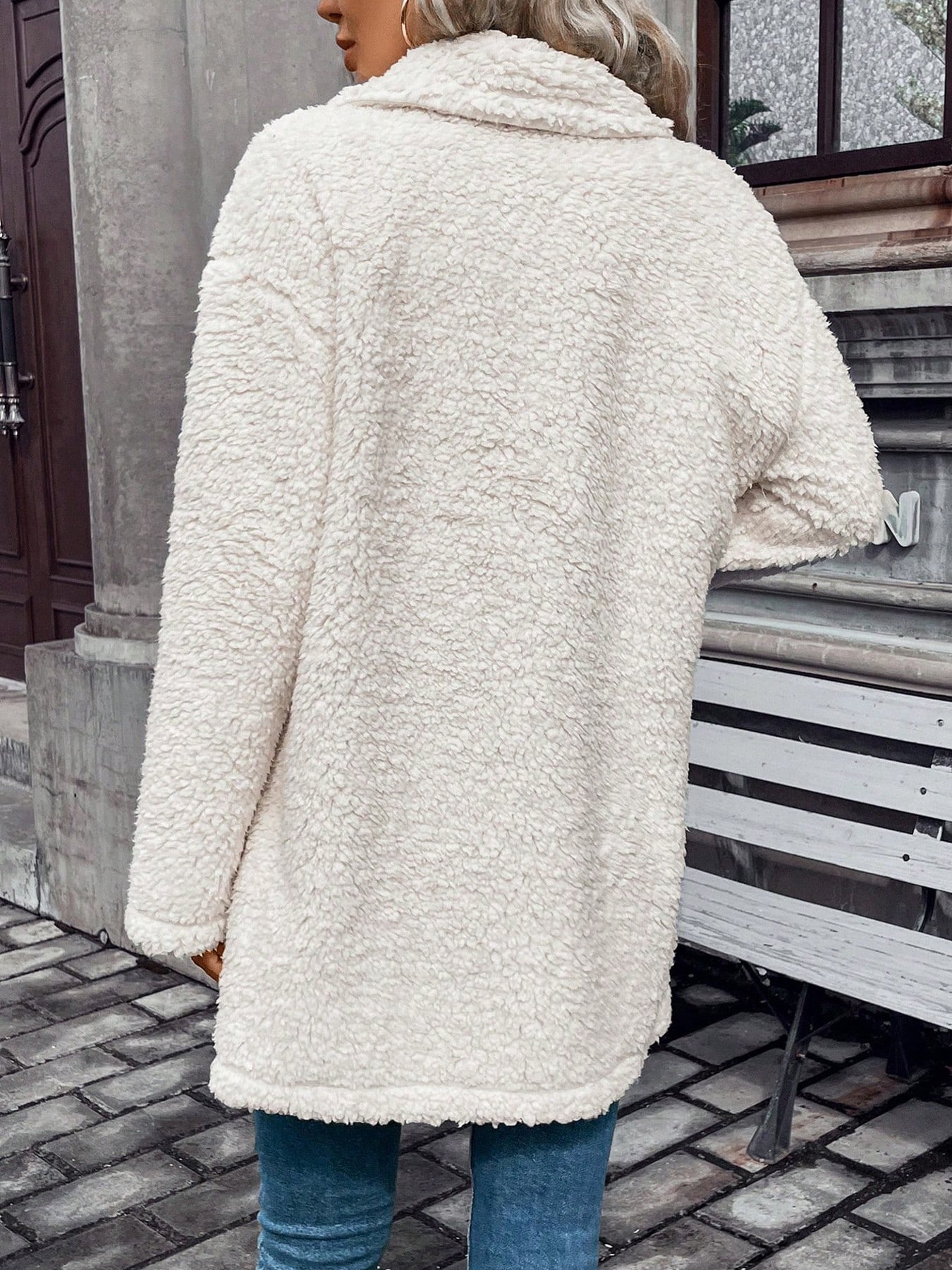 Loose Lapel Collar Casual Plain Teddy Jacket