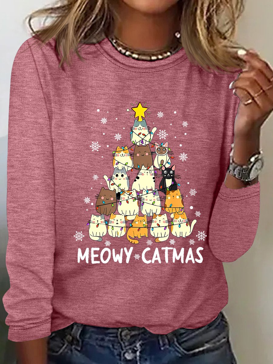 Meowy Catmas Casual Long Sleeve Shirt