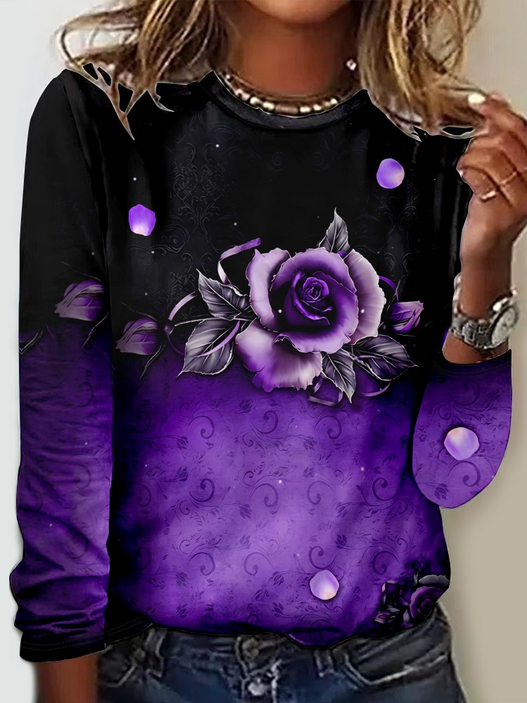 Alzheimer's Casual Crew Neck Floral Long Sleeve Shirt