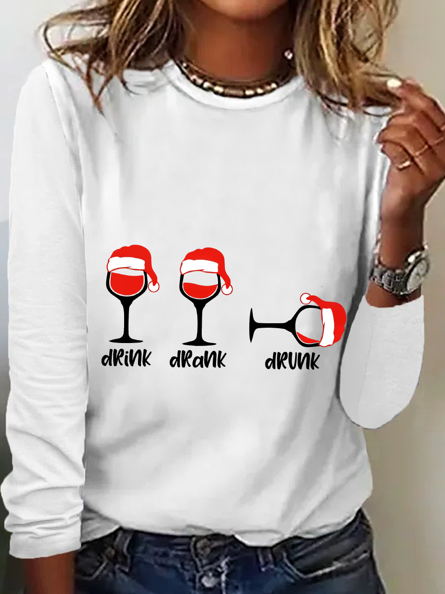 Christmas Wine Glasses Casual Long Sleeve Shirt