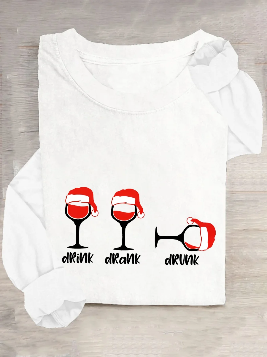 Christmas Wine Glasses Casual Long Sleeve Shirt