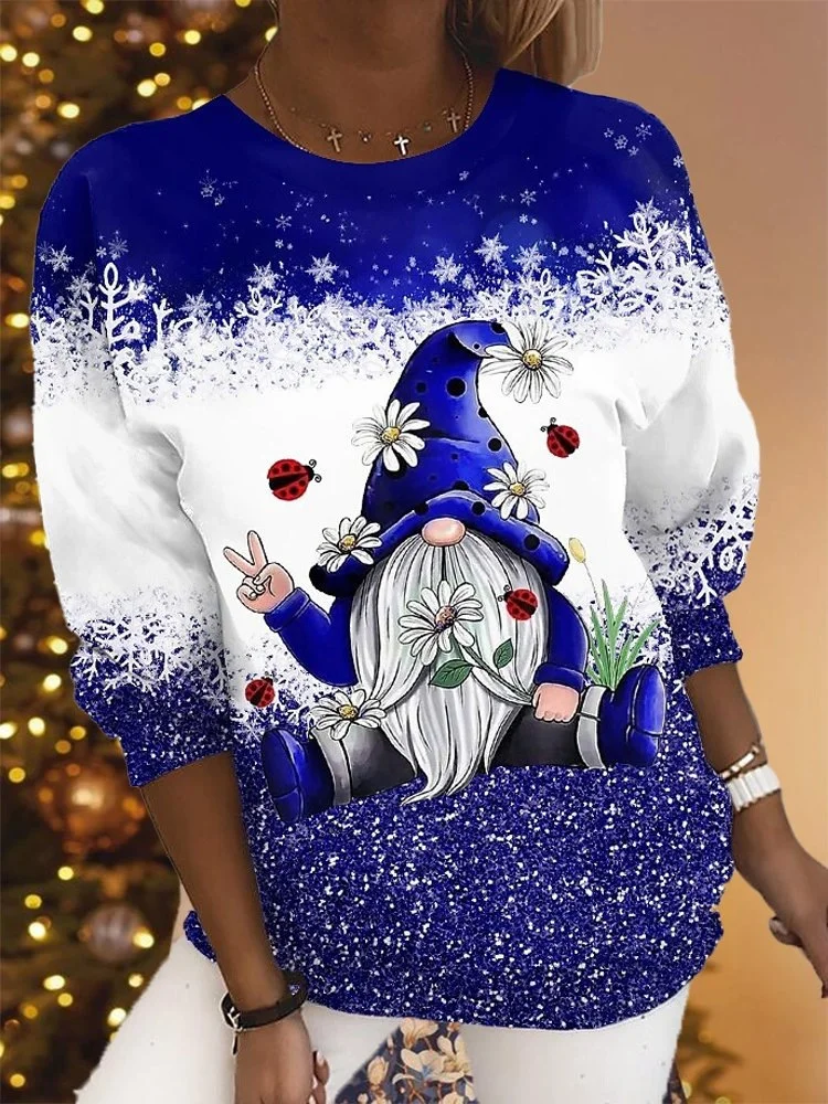 Loose Casual Christmas Crew Neck Sweatshirt