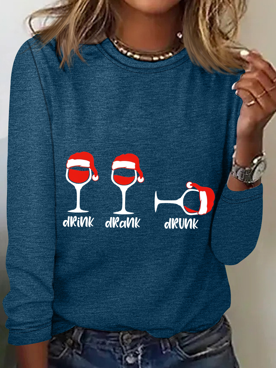 Christmas Wine Glasses Casual Long Sleeve Shirt