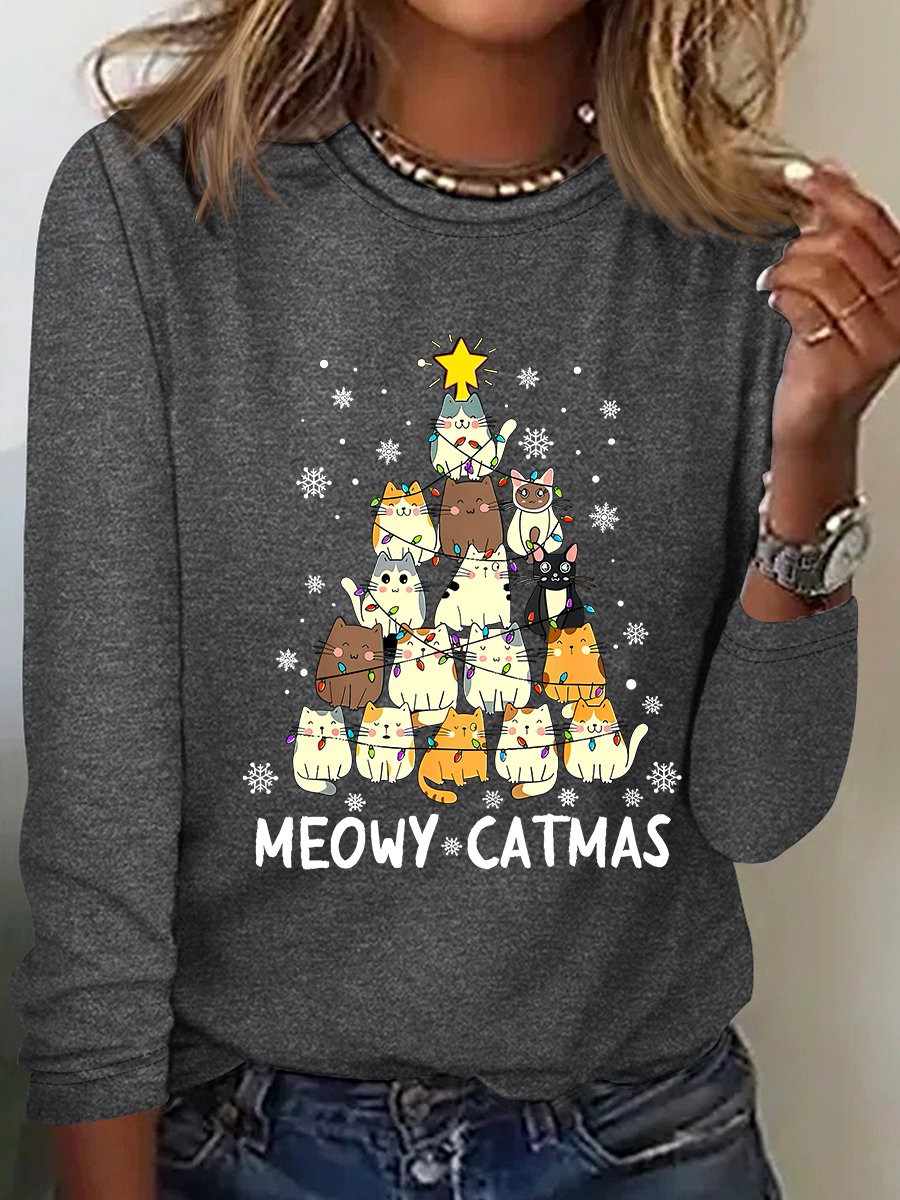 Meowy Catmas Casual Long Sleeve Shirt