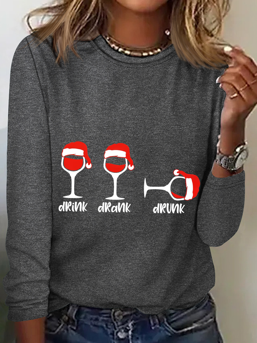 Christmas Wine Glasses Casual Long Sleeve Shirt